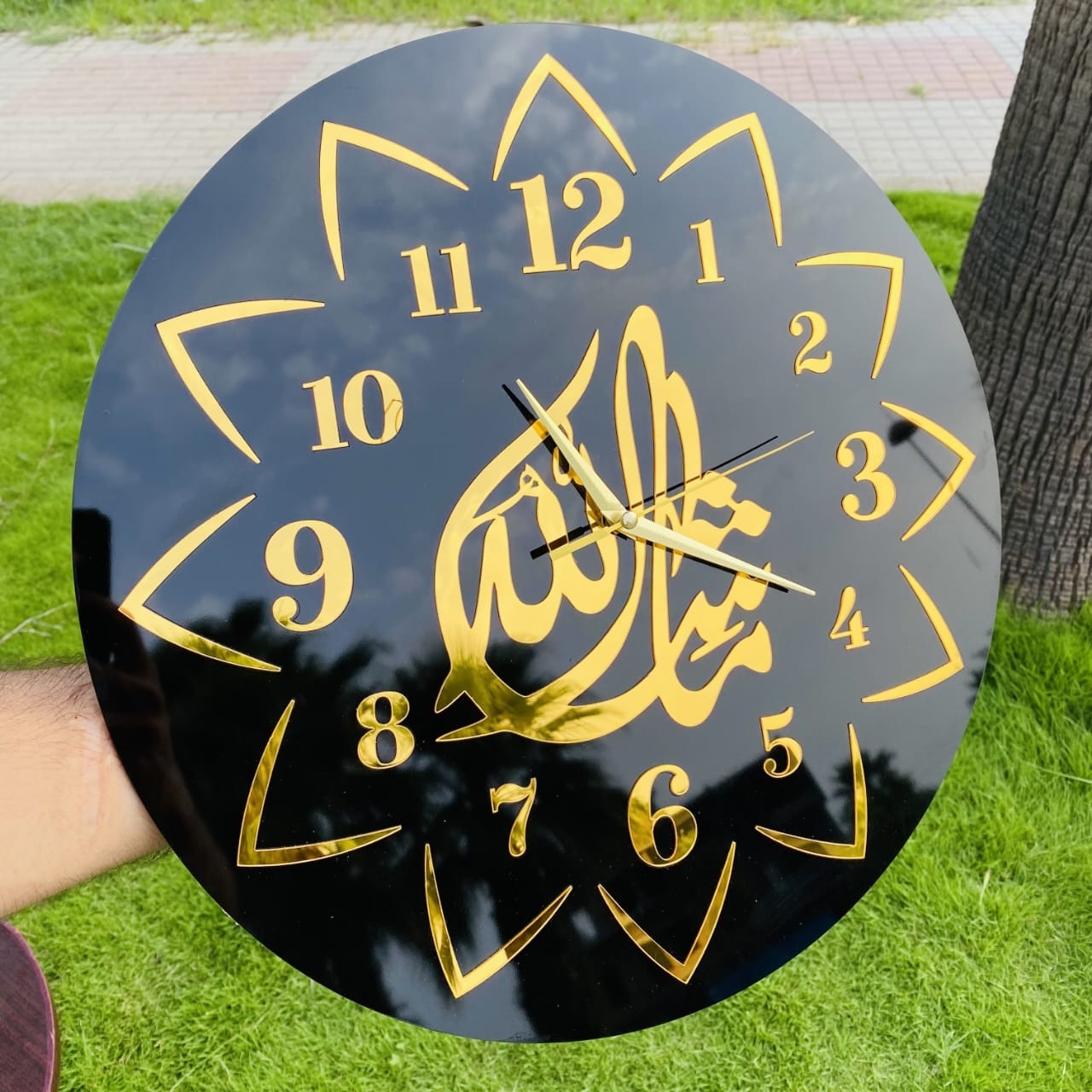 Mashallah Golden & Black Acrylic Wall Clock - IC -296