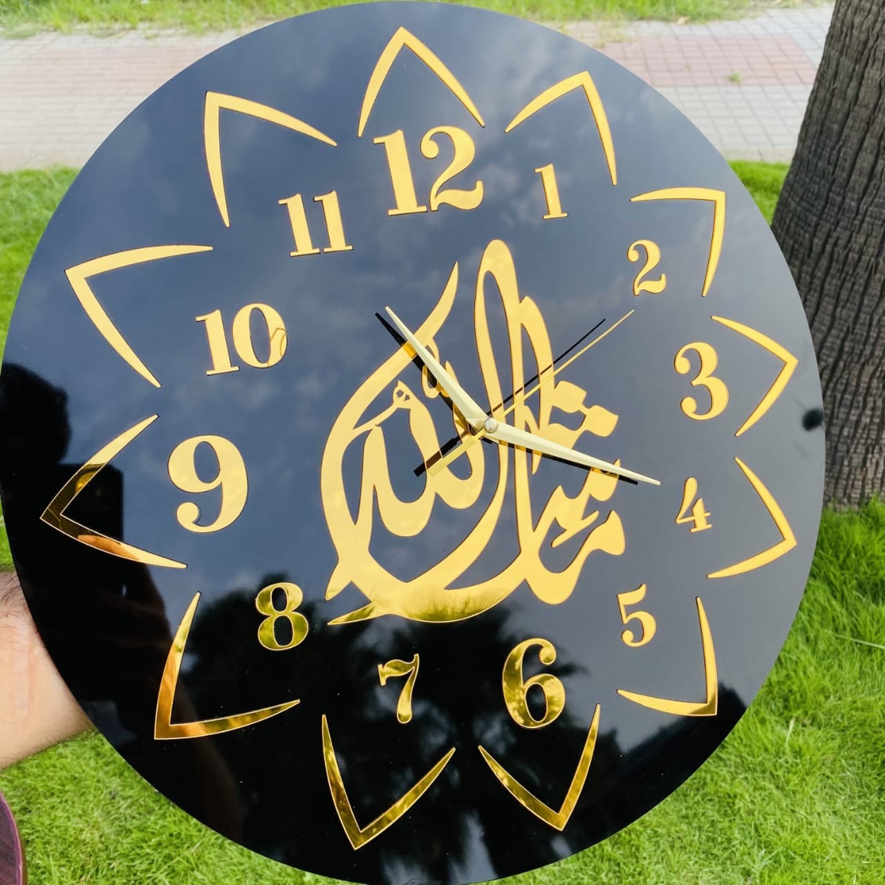 Mashallah Golden & Black Acrylic Wall Clock - IC -296