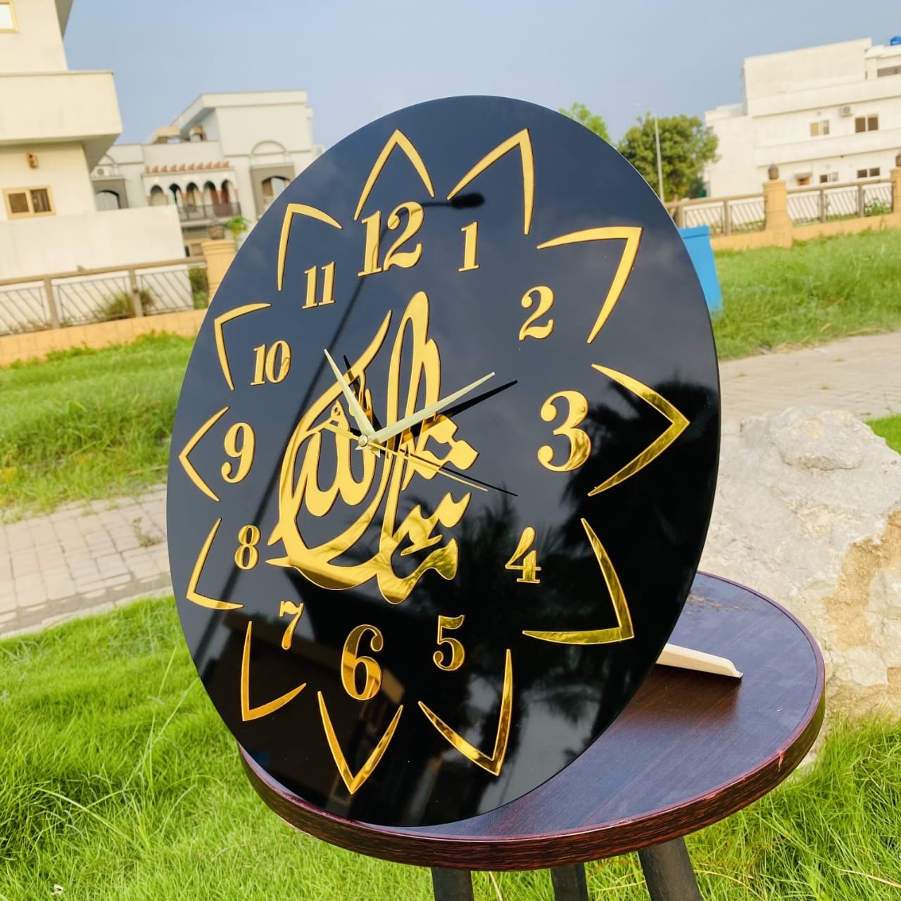 Mashallah Golden & Black Acrylic Wall Clock - IC -296